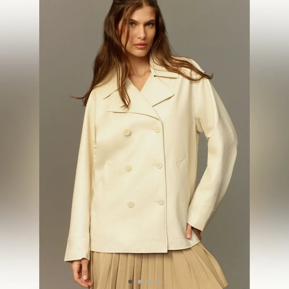 Anthropologie Maeve Faux Leather Cocoon Blazer - Picture 5 of 13